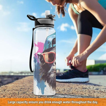 ALAZA Cool Monkey Sports Water Bottle with Straw Tritan Drink Bottle 32 oz BPA Free Reusable for Travel Outdoor Fitness