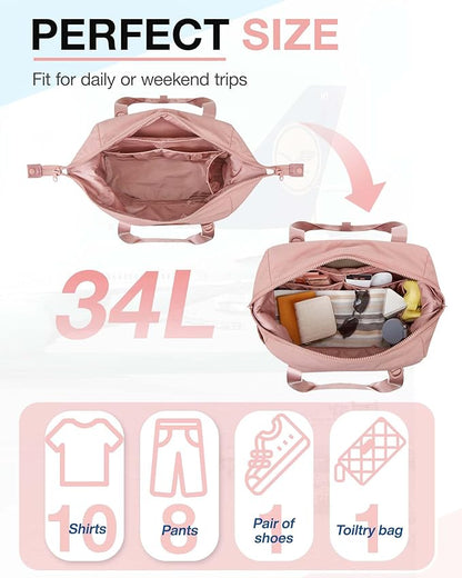 BAGSMART BAGSMART Gym Bag for Women, Carry on Weekender Overnight Bag, Travel Duffel Bags with Trolley Sleeve, Personal Item Travel Bag Tote Bag Workout Dance Bag(Dark Pink-Large)