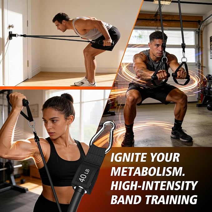 WHATAFIT Resistance Bands Set with Handles - Exercise Bands Home Gym Strength Training Equipment, Includes Door Anchor & Ankle Straps for Full Body Workout Bands, Physical Therapy