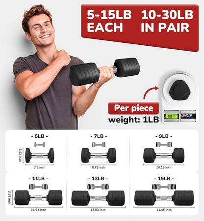 10LBS 20LBS 30LBS Dumbbells Adjustable Dumbbell Set of 2, Hand Weights for Women Men Free Weight Dumbbells Sets for Home Gym & Outdoor Exercise Workout Strength Training Equipments