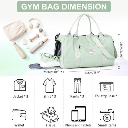 Gym Bag for Women with Shoes Compartment Small Duffel Bag Sport bag with Toiletry Bag Overnight Travel Tote Bags Weekender Carry on Bag Personal Item Bags for Airlines Mint Green