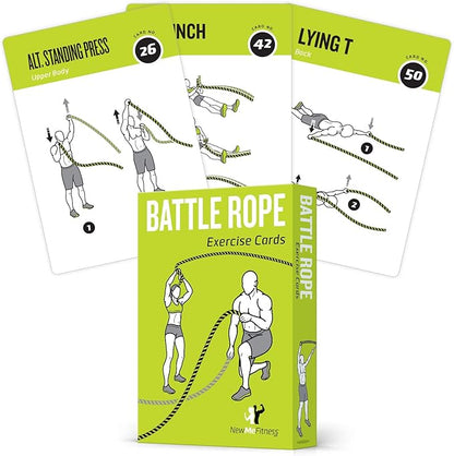 Battle Rope Exercise Cards for Home Workouts, Set of 62 - with Guided Strength Training Workout Cards Deck for Home or Gym, Illustrated Fitness Cards with 50 Exercises, Durable & Waterproof
