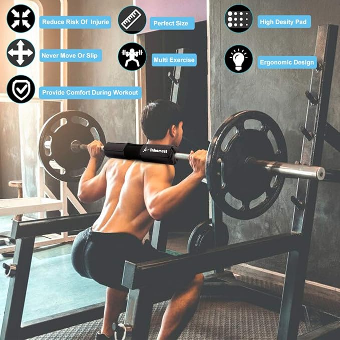 Barbell Pad Squat Pad for Squats Hip Thrusts Lunges Glute - Neck & Shoulder Protective Pad with Nylon Padding Support, Fit for Smith Machine and Olympic Standard Weightlifting Cushion