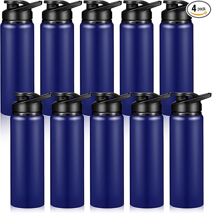 CHENGU 4 Pcs Aluminum Water Bottle 25oz Aluminum Reusable Bottles Lightweight Snap Lid Sports Water Multipack Easy Carry Leak Proof Travel for Gym Camping Hiking Outdoor Fishing (Blue)