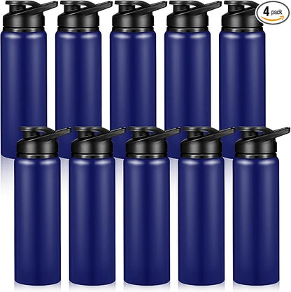 CHENGU 4 Pcs Aluminum Water Bottle 25oz Aluminum Reusable Bottles Lightweight Snap Lid Sports Water Multipack Easy Carry Leak Proof Travel for Gym Camping Hiking Outdoor Fishing (Blue)