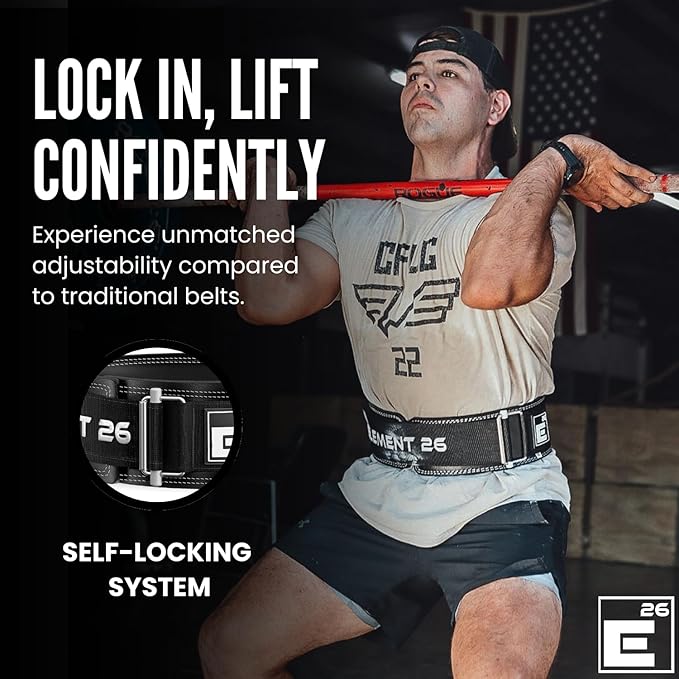 Element 26 Hybrid Leather Weight Lifting Belt for Men & Women - Self locking Adjustable Leather Belt for Powerlifting, Olympic lifting & Functional Fitness - Weight Belt, Squat Belt, Back Support