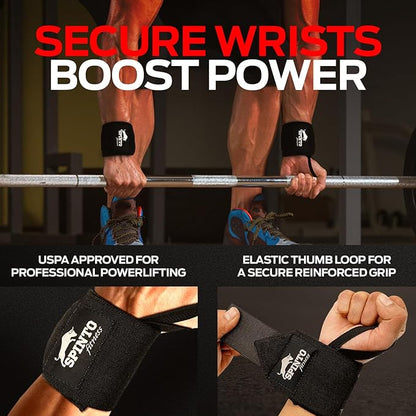 Spinto Fitness 24” Wrist Wraps for Weightlifting USPA‑Approved Powerlifting Competition Wrist Support with Thumb Loop Heavy Duty Grip Strength Gym Accessories for Men & Women