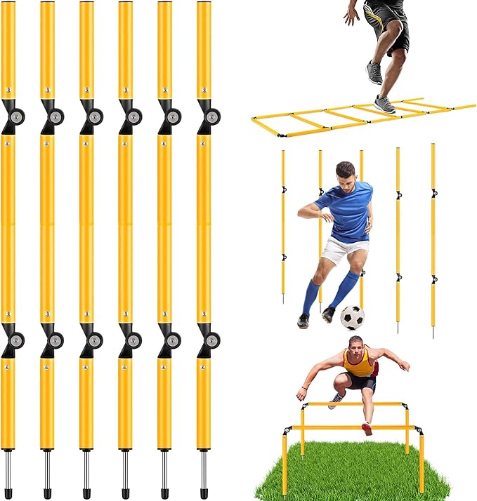 6PCS 5.4FT Agility Poles, Multifunctional Soccer Poles for Training, Adjustable Foldable into Speed Ladder Agility Hurdles, Plug-and-play Portable 3 in 1 Football Training Equipment for Adult Youth