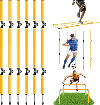 6PCS 5.4FT Agility Poles, Multifunctional Soccer Poles for Training, Adjustable Foldable into Speed Ladder Agility Hurdles, Plug-and-play Portable 3 in 1 Football Training Equipment for Adult Youth