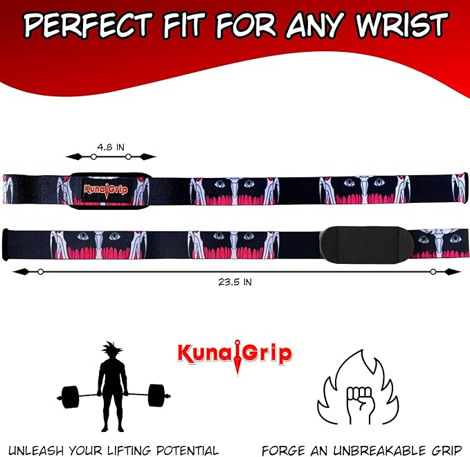 Anime Lifting Straps - Padded Wrist Straps for Weightlifting, Bodybuilding, Gym Workouts, Powerlifting, Deadlifts & Fitness (Soft Cotton 23.5 inch, 1 Pair)