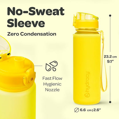 Hydracy Water Bottle with Time Marker -Large BPA Free Water Bottle & No Sweat Sleeve -Leak Proof Gym Bottle with Fruit Infuser Strainer & Times to Drink -Ideal for Fitness Sports & Outdoors
