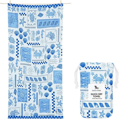 Dock & Bay Beach Towel - Quick Dry, Sand Free - Compact, Lightweight - 100% Recycled - Includes Bag - Grecian Shores - Large (160x90cm, 63x35)