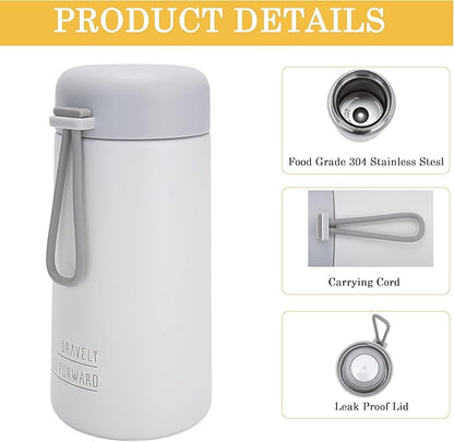 9oz Water Bottle Small Double Wall Insulated Mug,304 Stainless Steel for Hot&Cold Drinks,Leak Proof Water Bottle Vacuum Insulation with Carry Handle Beige