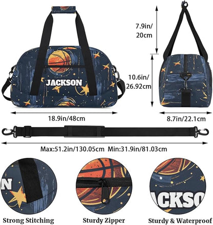 Personalized Basketball Gym Duffel Bags for Kids Boys with Custom Name Sport Training Travel Bags for Overnight Weekender, Dark Blue
