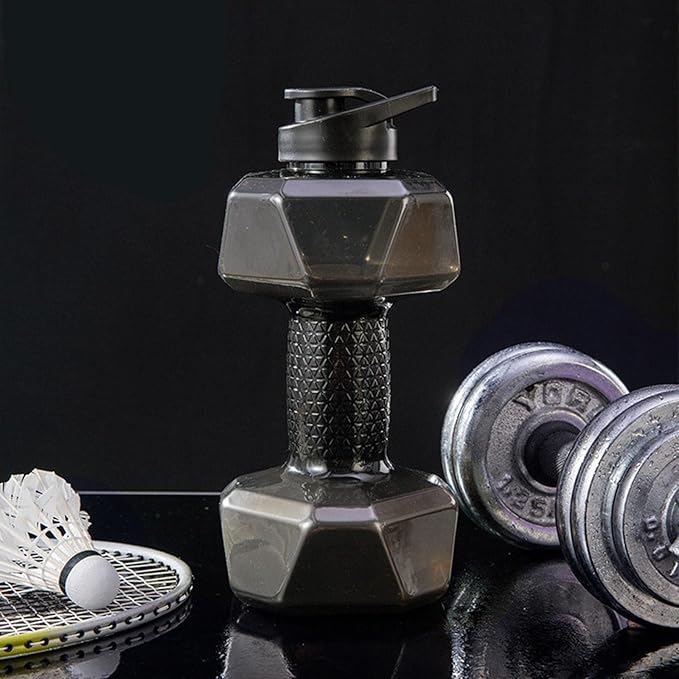 Big Capacity PETG Friendly Cup Dumbbell Shape Drinking Water Bottles Barbell Kettle Body Training Bottle () for Outdoor Camping Travel
