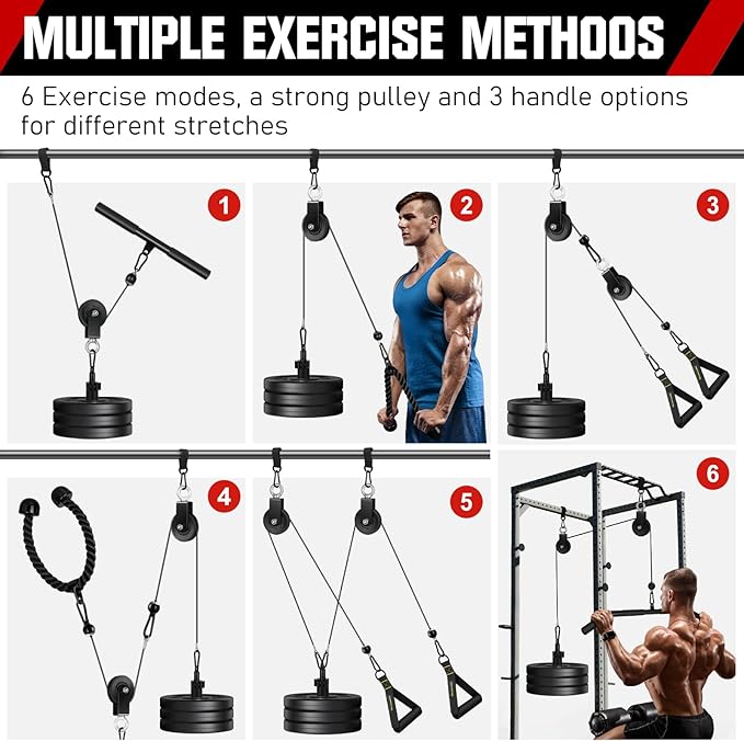 RENRANRING Pulley System, Weight Cable Pulley System for Home Gym,Cable Machine Attachment with 2 in 1 LAT Pull Down Bar,Tricep Rope,Long Strap,Exercise Handles for Biceps Curl, Forearm