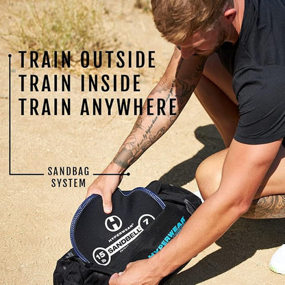 HYPERWEAR Adjustable Sandbag System, Heavy-Duty with Handles & Pre-Filled SandBell Filler Sandbags (25, 40, 80, 160 lbs)
