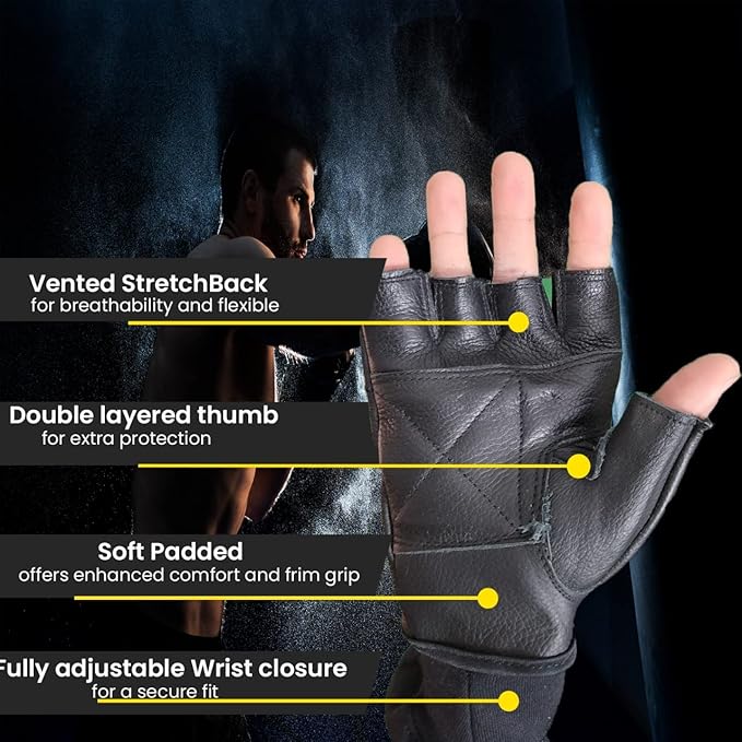 Roadster – Leather Workout Gloves for Men and Women’s, Fitness Weight Lifting Gloves for Exercise, Cycling, Training, Pull Ups and Hanging, Gym Gloves with Adjustable Wrist Strap.