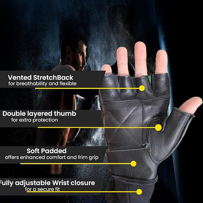 Roadster – Leather Workout Gloves for Men and Women’s, Fitness Weight Lifting Gloves for Exercise, Cycling, Training, Pull Ups and Hanging, Gym Gloves with Adjustable Wrist Strap.