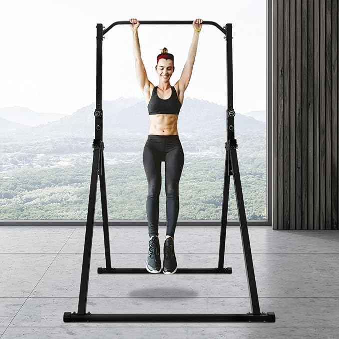 Gdrasuya10 Pull Up Bar Dip Station, Foldable Pullup Bar Free Standing, Height Adjustable Pull Up Bar for Home Gym Strength Training Fitness Equipment, 440LBS