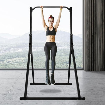 Gdrasuya10 Pull Up Bar Dip Station, Foldable Pullup Bar Free Standing, Height Adjustable Pull Up Bar for Home Gym Strength Training Fitness Equipment, 440LBS