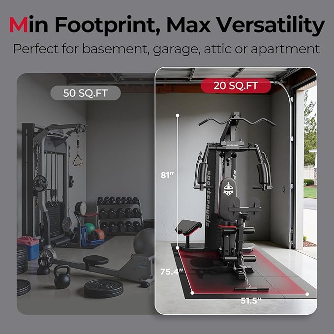 Sportsroyals Home Gym, Multifuntional Workout Station with 150LBS Weight Stack, Full Body Workout Equipment for Home Exercise Fitness