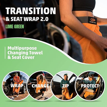 Orange Mud Transition & Seat Wrap V2.0, Automotive Seat Cover, Changing Kilt, and Multipurpose Towel (Lime Green)