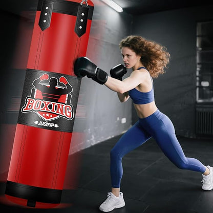 Punching Bag Set for Adults, 4FT Heavy Boxing Bag Set with 12 OZ Boxing Gloves, Suitable for MMA Karate Kickboxing Boxing Muay Thai Training at Home or Gym - Unfilled Heavy Bag