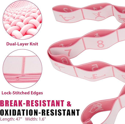 Fitness Resistance Bands with 12 Loops, Numbered Resistance Bands for Physical Therapy, Women Stretch Strap for Home Gym, Elastic Exercise Bands for Yoga, Pilates, Leg Stretching, Dance