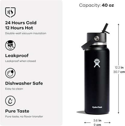 Hydro Flask Water Bottle - Insulated Stainless Steel - Wide Straw Lid, Non Spill, Leakproof in 40 Oz Oat Tan