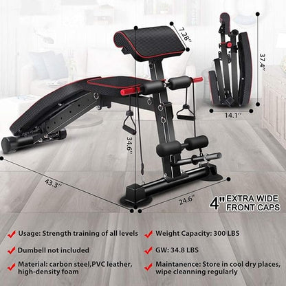 Adjustable Weight Bench Utility Workout Bench for Home Gym,Foldable Incline Decline Benches for Full Body Workout,Maximum Weight 600 Lbs
