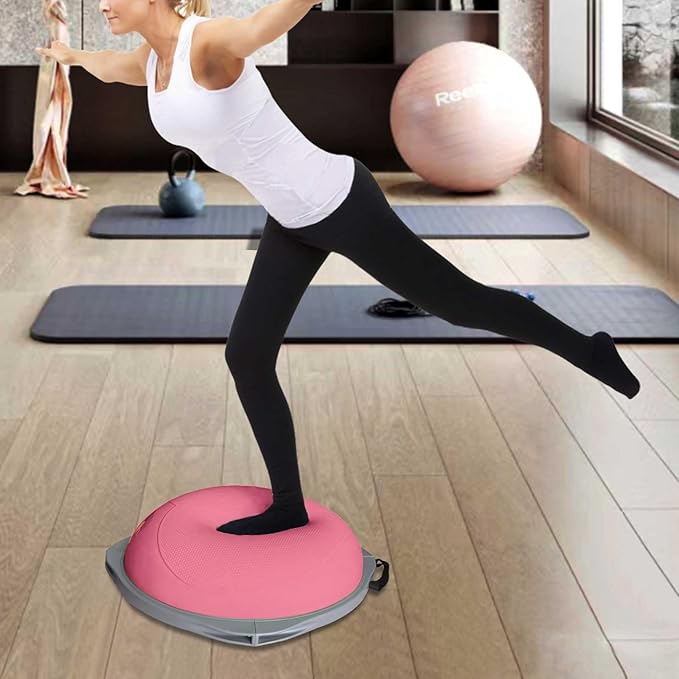workout equipment for home，boso balancing ball，half ball balance trainer，core training equipment， 27.5 inch Yoga Exercise Ball for Home Gym Core Training Anti-Skid Surface (Pink Heart-27.5'')