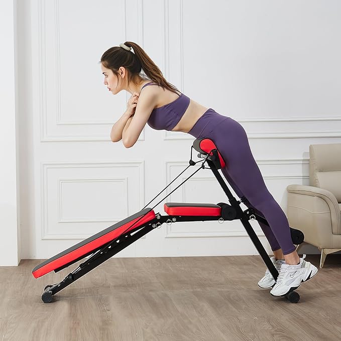 VEVOR Multi-Functional Weight Bench for Full Body Workout, Roman Chair Hyperextension Bench, Adjustable & Foldable Equipment for Back Arm Core Ab Workout, Sit Up Exercise Machine for Home Gym