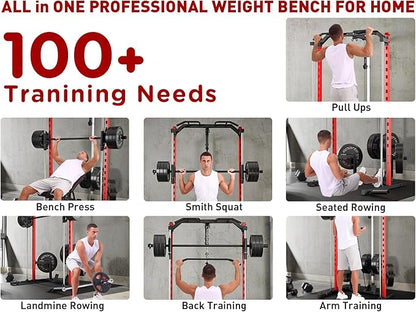 OPPSDECOR All-in-One Adjustable Smith Machine with LAT-Pull Down System Multi-Function Power Cage for Home Gym Cable Crossover Squat Rack of Workout Machine Training Equipment with Attachments