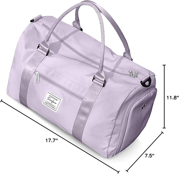 Gym Bag for Women Men with Shoes Compartment,Sports Duffle Bag Personal item travel Duffel Bags Tote Bag Small Carry on Weekender Overnight Bag Workout Dance Bag Hospital Holdalls Light Purple