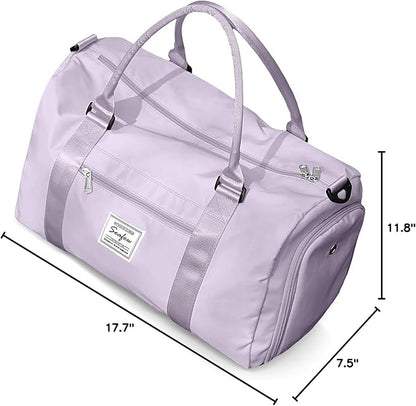Gym Bag for Women Men with Shoes Compartment,Sports Duffle Bag Personal item travel Duffel Bags Tote Bag Small Carry on Weekender Overnight Bag Workout Dance Bag Hospital Holdalls Light Purple