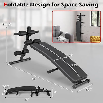 Sit Up Bench, Folding Exercise Bench Ab Workout Equipment, Adjustable Decline Workout Bench for Home Gym