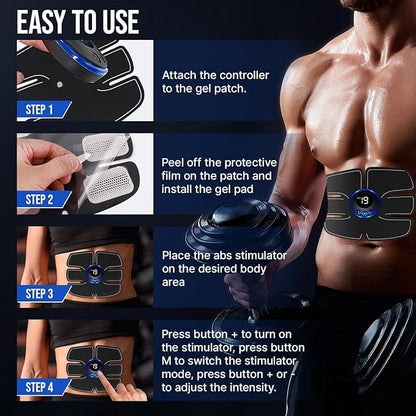 Abs Muscle -Portable Toner - Trainer Workout Equipment for Men Woman Abdomen Home Office Exercise, 10pcs Free Gel Pads