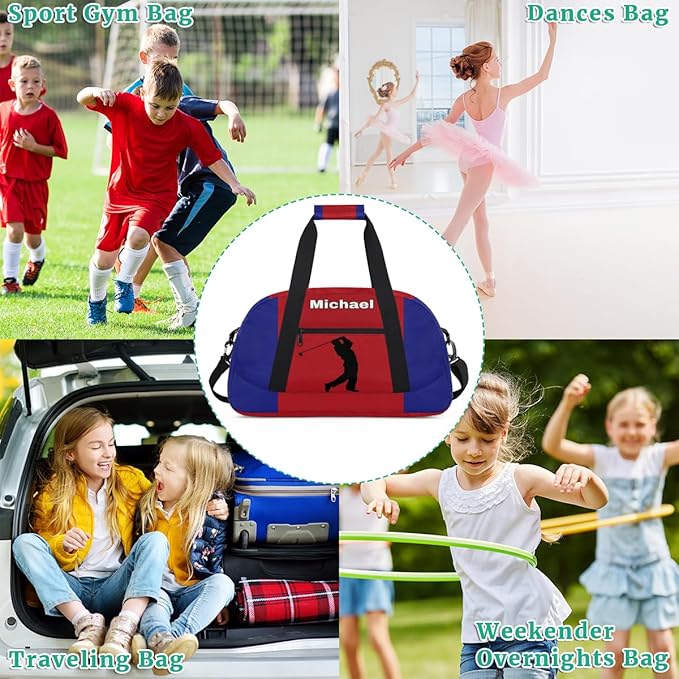 Custom Name Sports Duffel Bag Boys, Personalized Sportsman Training Bag Travel Weekender Tote Carry-On Fitness Workout Bag, Golf Silhouette