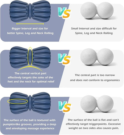TETOP Peanut Massage Ball 3.5 * 3.5 * 6.3in/0.33lb, Double Lacrosse Massage Ball, Back Foot Neck Massage Roller for Physical Therapy, Myofascial Release, Deep Tissue and Trigger Point (Blue)