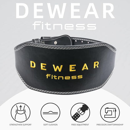 Genuine Leather Weight Lifting Belt, 4”& 6” Padded Lumbar Back Support, 10 Adjustable Holes, Gym Weight Belt Ideal for Deadlift, Powerlifting, Bodybuilding and Squat