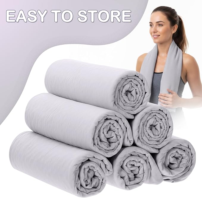 Soulchen 6 Pack Hot Yoga Towel Bulk with Grip Dot Non Slip 72" x 24" Microfiber Yoga Mat Soft Sweat Absorbent Pilates Blanket Mat Towel for Exercise Fitness Accessories Workout Gym(Gray)