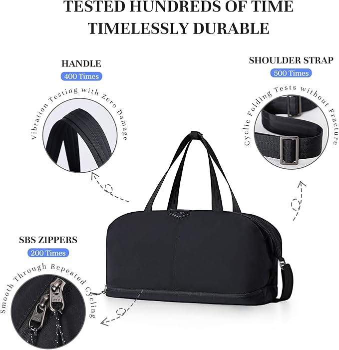 Timeet Expandable Gym Duffel Bag For Women with Yoga Mat Strap, 47L Sports Duffle Bag With Shoes Compartment&Dry Wet Pocket, Water Resistant Carry on Sports Weekend Travel Overnight Bag, Ink Black