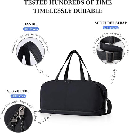 Timeet Expandable Gym Duffel Bag For Women with Yoga Mat Strap, 47L Sports Duffle Bag With Shoes Compartment&Dry Wet Pocket, Water Resistant Carry on Sports Weekend Travel Overnight Bag, Ink Black