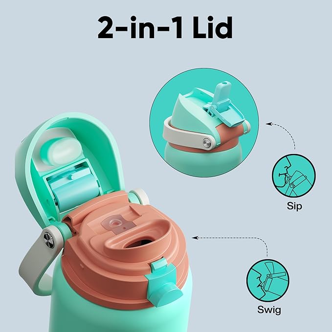 Insulated Water Bottle with Straw - Encool Stainless Steel Water Bottle with Push Button Lid, Leak-Proof & BPA-Free, Keeps Cold for 24 Hours for Sports, Travel, Gym (32 oz, Turquoise)