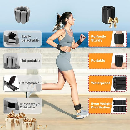 2025 Upgraded Magnetic Ankle Weights for Women, Wrist Weights,Silicone (Waterproof), Non-Slip, Easy Wear, Adjustable (Men & Women), Ideal for Jogging/Yoga/Pilates & More, Great Gift.（2 Pack）