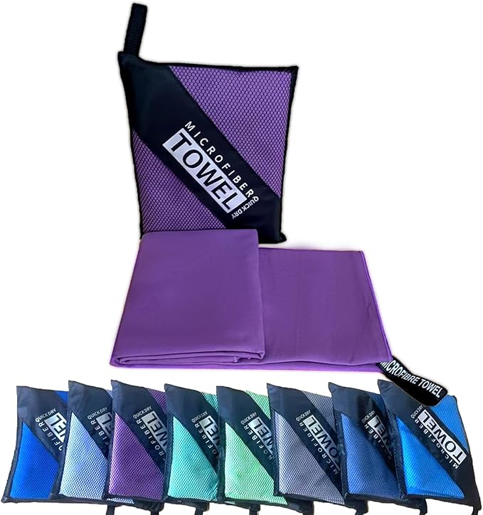 Reusable Quick Dry Beach Towels,Microfiber Travel Towel,Compressed Lightweight Bath Towel for Beach Hiking Gym Yoga Travel Sports Swimming Camping(Violet Purple, 12"*24")