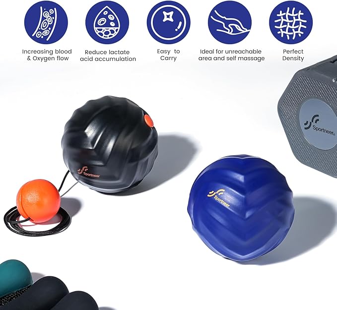 Sportneer Massage Lacrosse Ball with String, Deep Tissue Massager for Back Myofascial Release, Shoulder Trigger Point Therapy & Foot Plantar Fasciitis, Free Relax for Whole Body (Blue)