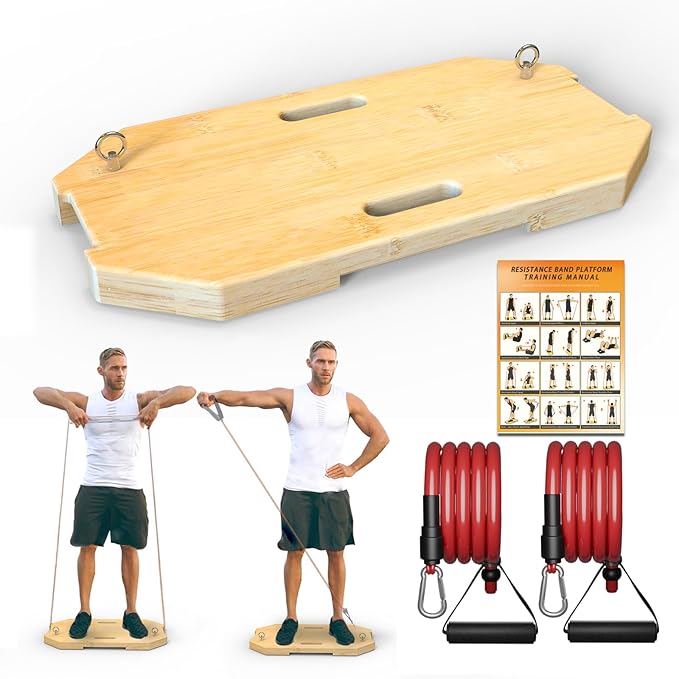 J Bryant Bamboo Resistance Band Workout Platform - Complete Set with Tube Bands, Handles, Bar & Loop Hooks for Full-Body Strength, Rehab, Mobility & Functional Training