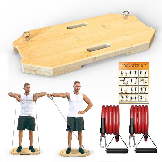 J Bryant Bamboo Resistance Band Workout Platform - Complete Set with Tube Bands, Handles, Bar & Loop Hooks for Full-Body Strength, Rehab, Mobility & Functional Training